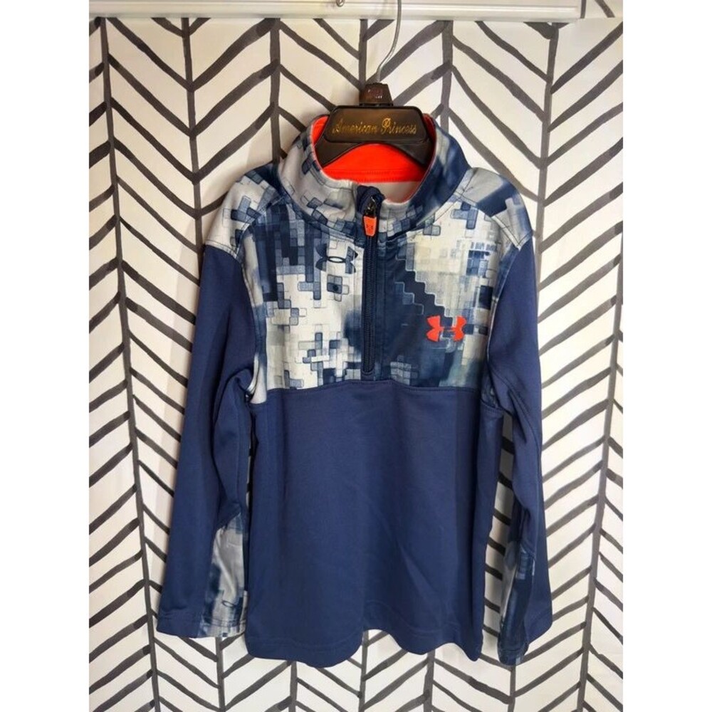 Under Armour Blue White 1/2 Zip Pullover Activewear Shirt Boys 4 7173